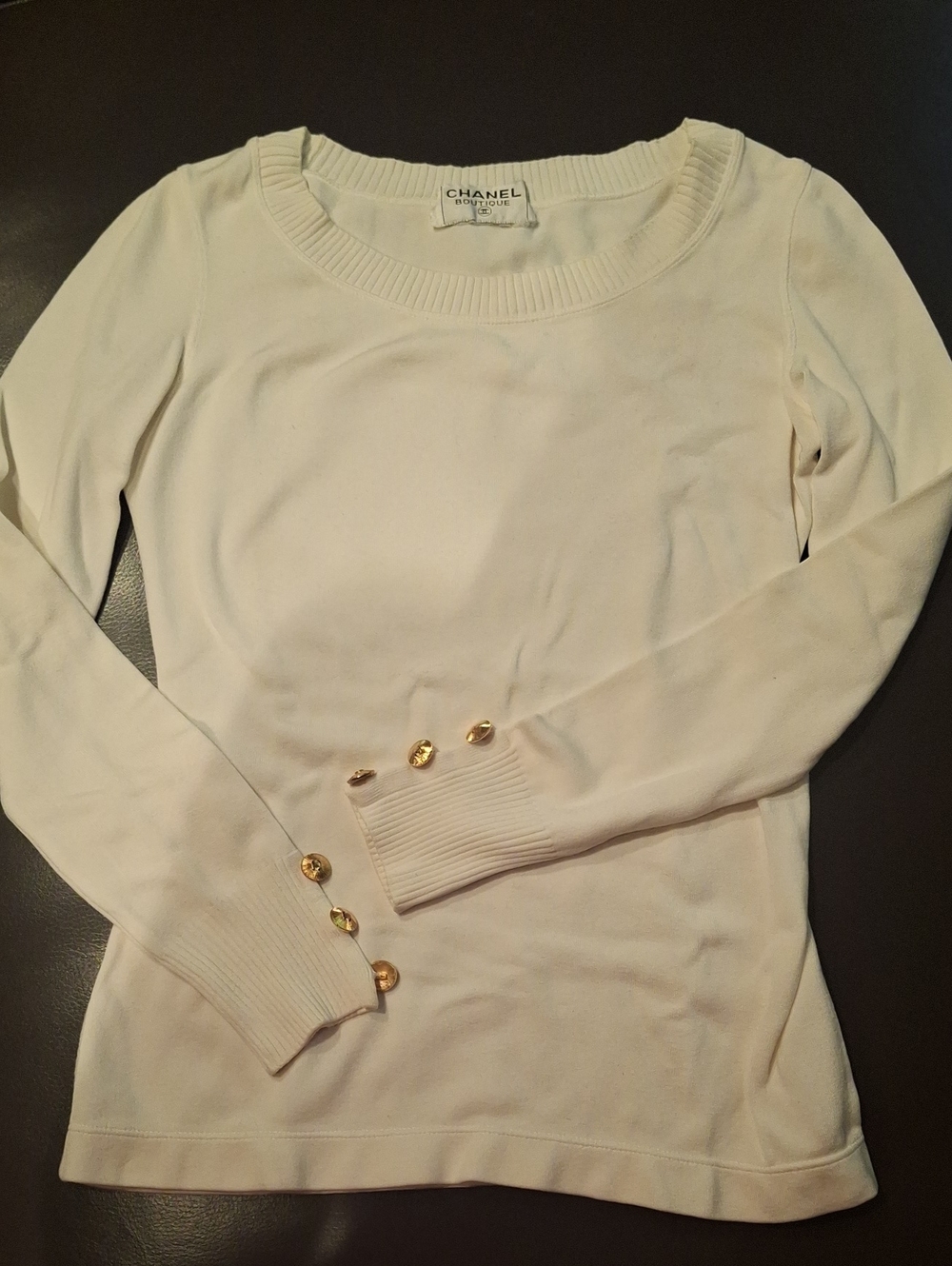 CHANEL Cream Long Sleeve Top with Gold Buttons